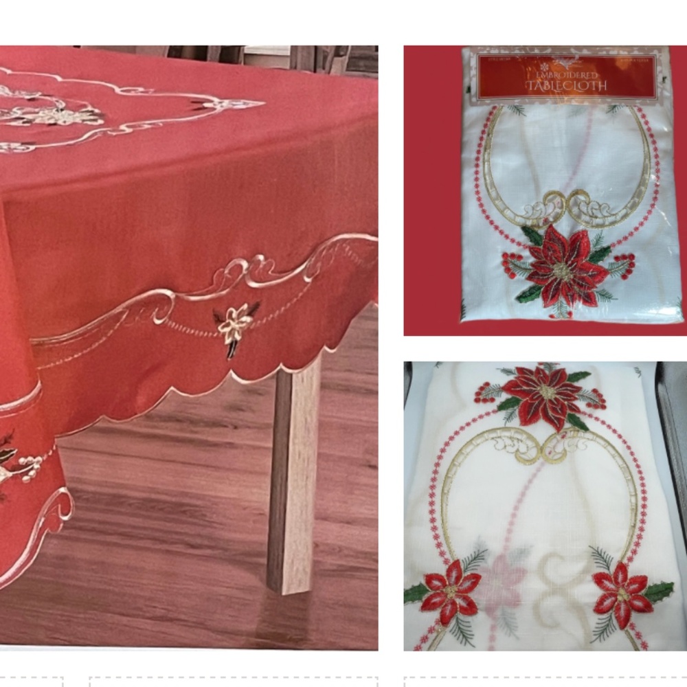 NEW Damask embroidered Fabric Holiday, Christmas Tablecloth 50 x 70 WHITE